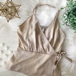 Express Tops - Expess Gold Metallic Faux Wrap Top Express Tops - Expess Gold Metallic Faux Wrap Top